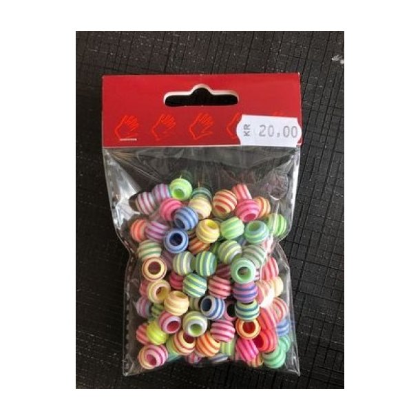 Plastic perler ca. 40gr. Runde pastelfarvede med striber 