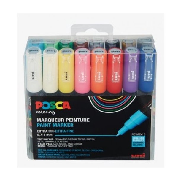 Posca tuscher 16stk standard Ekstra fine 0,7-1mm