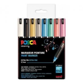 Posca tuscher 8stk metallic Ekstra fine 0,7mm