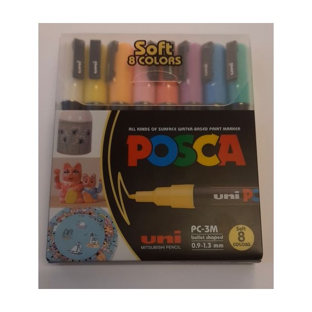 Posca tuscher 8stk pastel farver bullet shaped 0,9-1,3mm