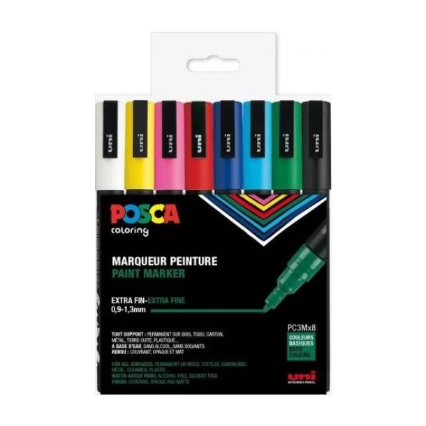 Posca tuscher 8stk standard fine 0,9-1,3mm