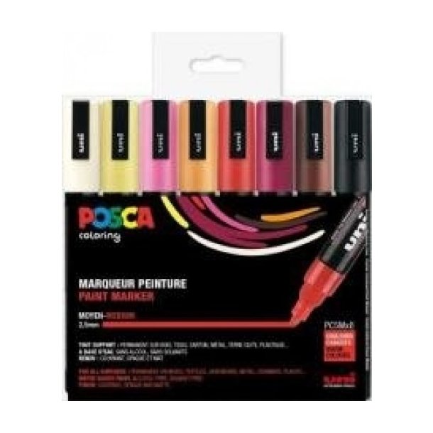 Posca tuscher 8stk varme farver medium 1,8-2,5mm