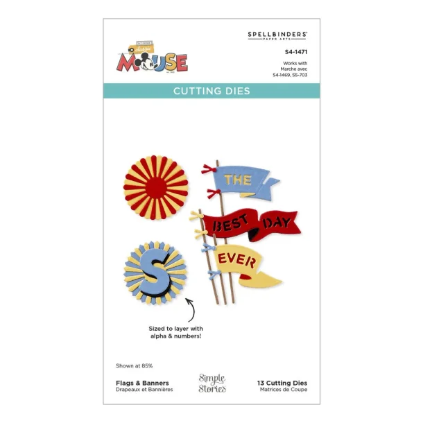 Say Cheese Classic Mouse Etched Dies Flags &amp; Banners (S4-1471) RESTORDRE