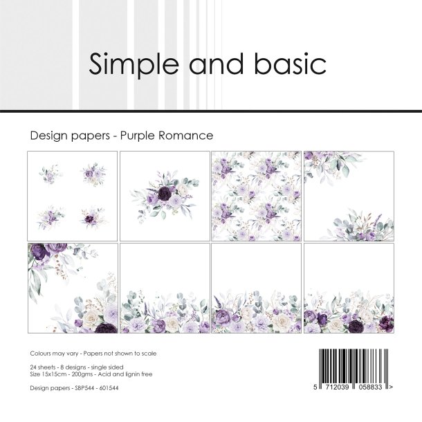 Papirblok SBP544 Purple Romance 15x15cm simple and basic FORUDBESTILLING P LAGER D. 10/1