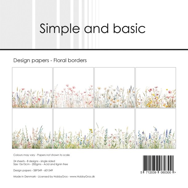 Papirblok SBP549 Floral borders 15x15cm simple and basic 