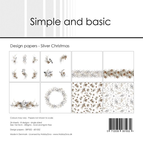 Papirblok SBP552 Silver Christmas 15x15cm simple and basic
