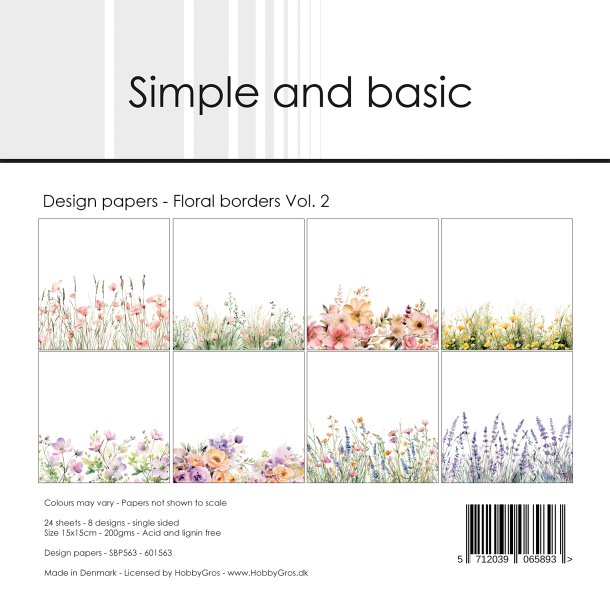 Papirblok SBP563 Floral borders Vol. 2 15x15cm simple and basic 