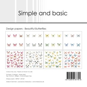 Papirblok SBP567 Beautiful Butterflies 15x15cm simple and basic