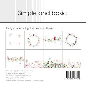 Papirblok SBP568 Bright watercolour Florals 15x15cm simple and basic