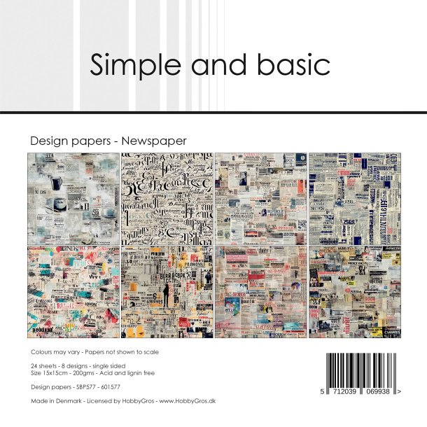 Papirblok SBP577 Newspaper 15x15cm simple and basic FORUDBESTILLING P� LAGER P� MESSEN