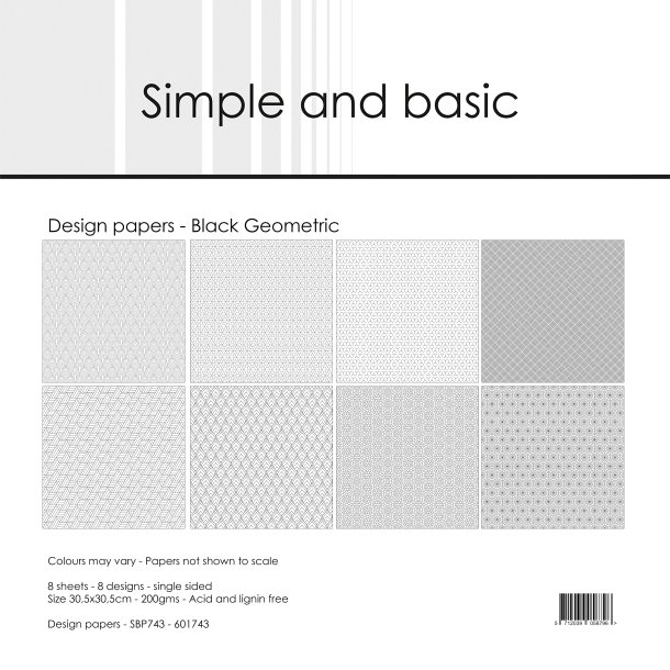 Papirblok SBP743 Black Geometric 30,5x30,5cm simple and basic FORUDBESTILLING P LAGER D. 13/1