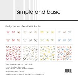 L�S BESKRIVELSE Papirblok Simple and Basic Beautiful Butterflies SBP767 30,5x30,5cm BESTILLINGSVARE