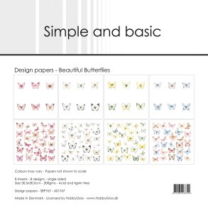 L�S BESKRIVELSE Papirblok Simple and Basic Beautiful Butterflies SBP767 30,5x30,5cm BESTILLINGSVARE