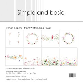 L�S BESKRIVELSE Papirblok Simple and Basic Bright Watercolour Florals SBP768 30,5x30,5cm BESTILLINGSVARE