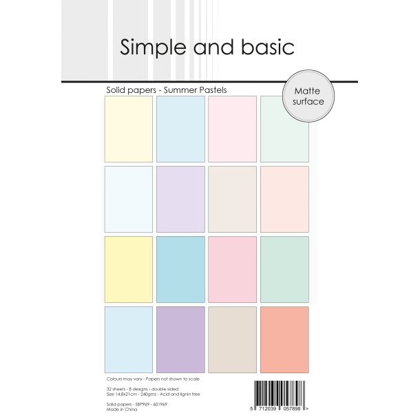 Papirblok SBP969 Design Solid papers Summer Pastels A5 simple and basic 