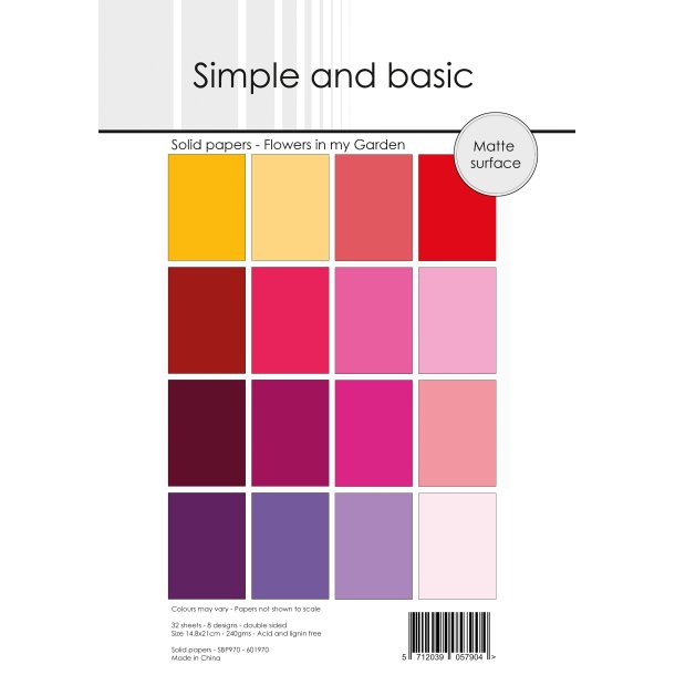 Papirblok SBP970 Design Solid papers Flowers in my Garden A5 simple and basic 