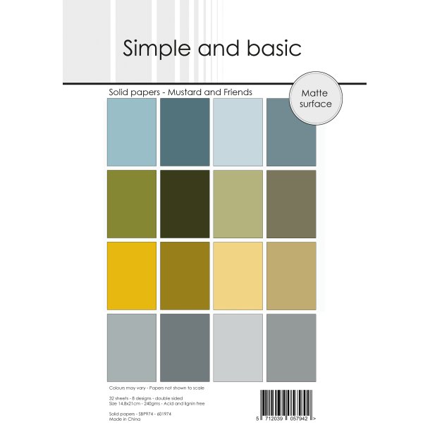 Papirblok SBP974 Design Solid papers Mustard and Friends A5 simple and basic 
