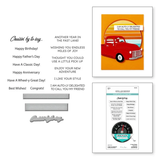Classic Road Legends Clear Stamp &amp; Die Set Cruisin' By Sentiments (SDS-204)