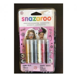 Snazaroo - sminkestifter 6 stk. (guld, s�lv, m�rkebl�, hvid, pink, sort)