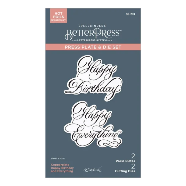 Copperplate Happy Everything BetterPress Plate &amp; Die Set Happy Birthday and Everything