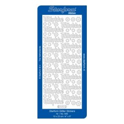 Stickers 640 Tillykke trans/guld S8