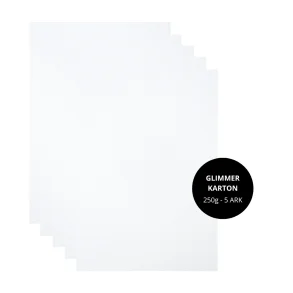 Glimmerkarton - hvid A4 5stk 250gram Three Scoops