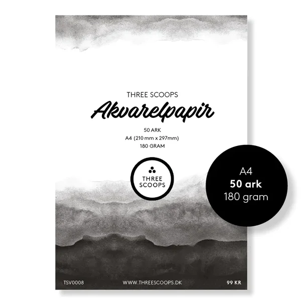 Akvarelpapir blok A4 - 180g - ( 50 ark)