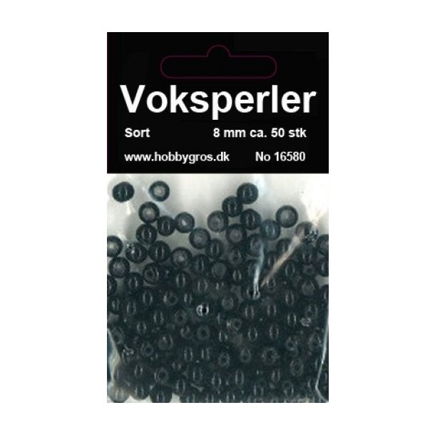 Voksglasperler 8mm ca. 50stk sort